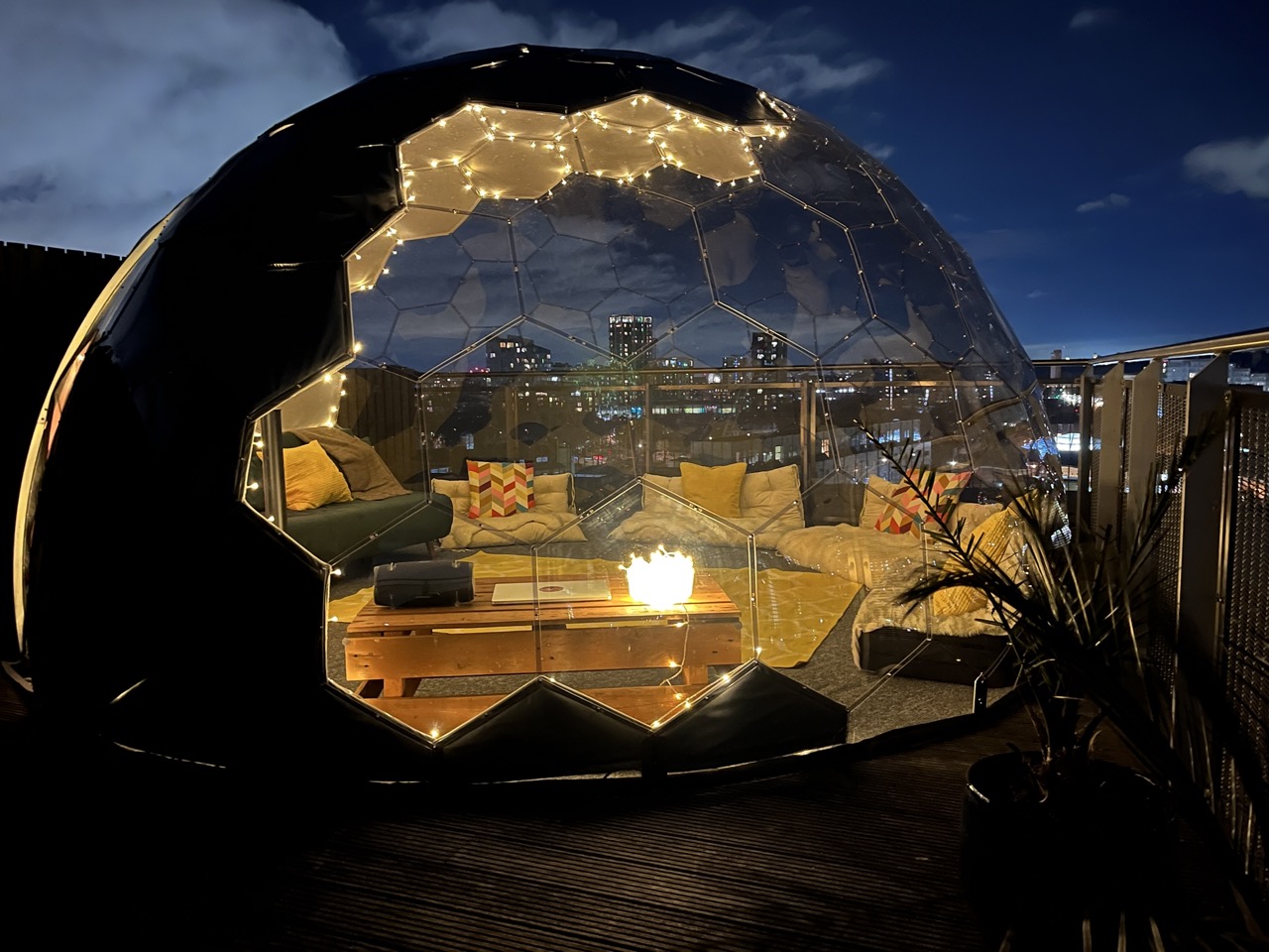 Illuminated sky dome on the rooftop in London