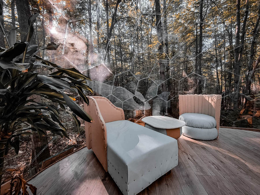 Polycarbonate igloo glamping domes blend perfectly with the surroundings