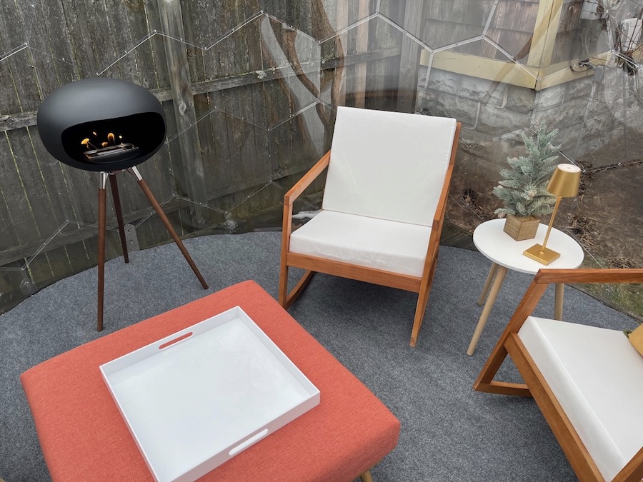 A bioethanol fireplace in a cozy garden dome in Michigan