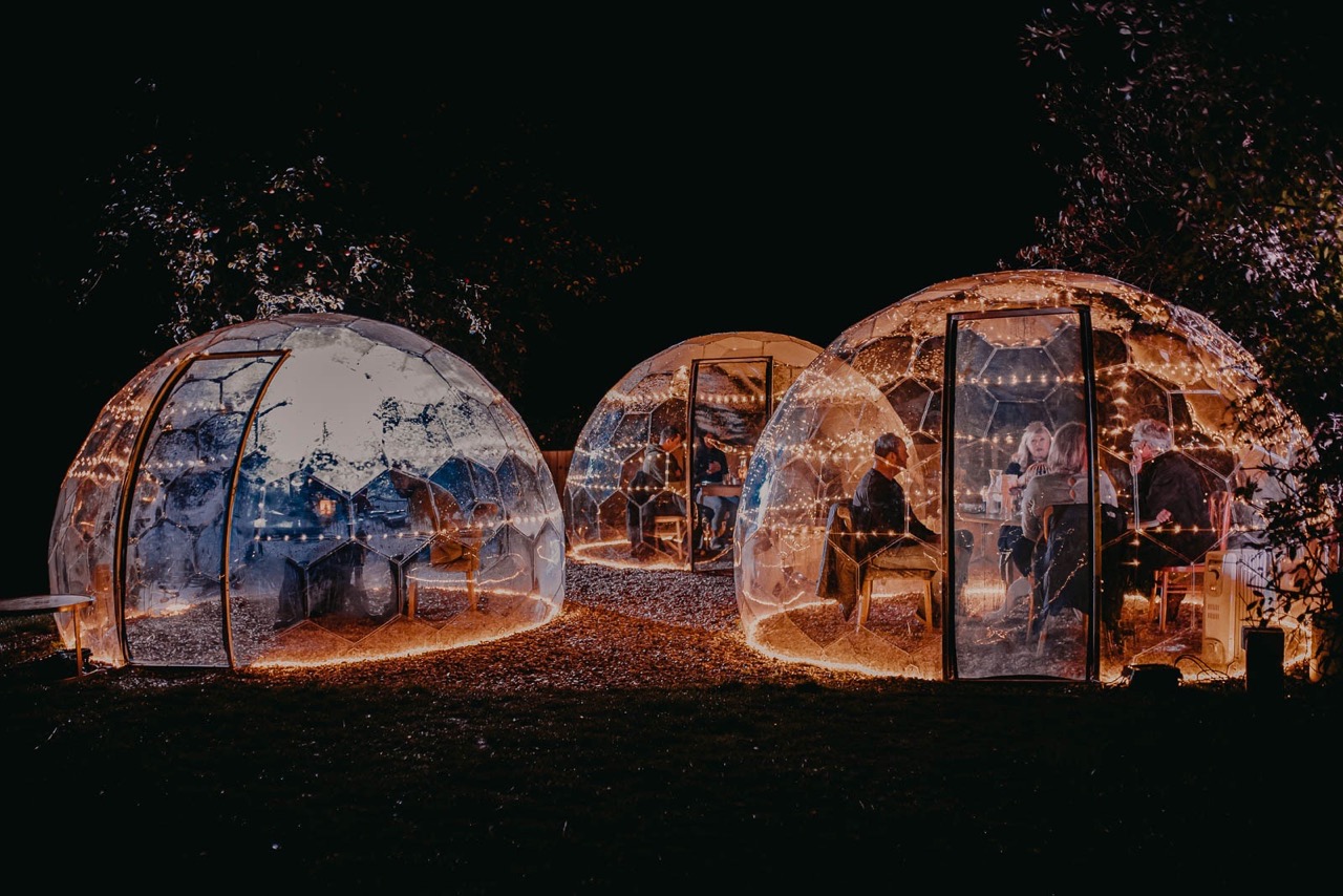 Dining domes in the restaurant's outdoor space