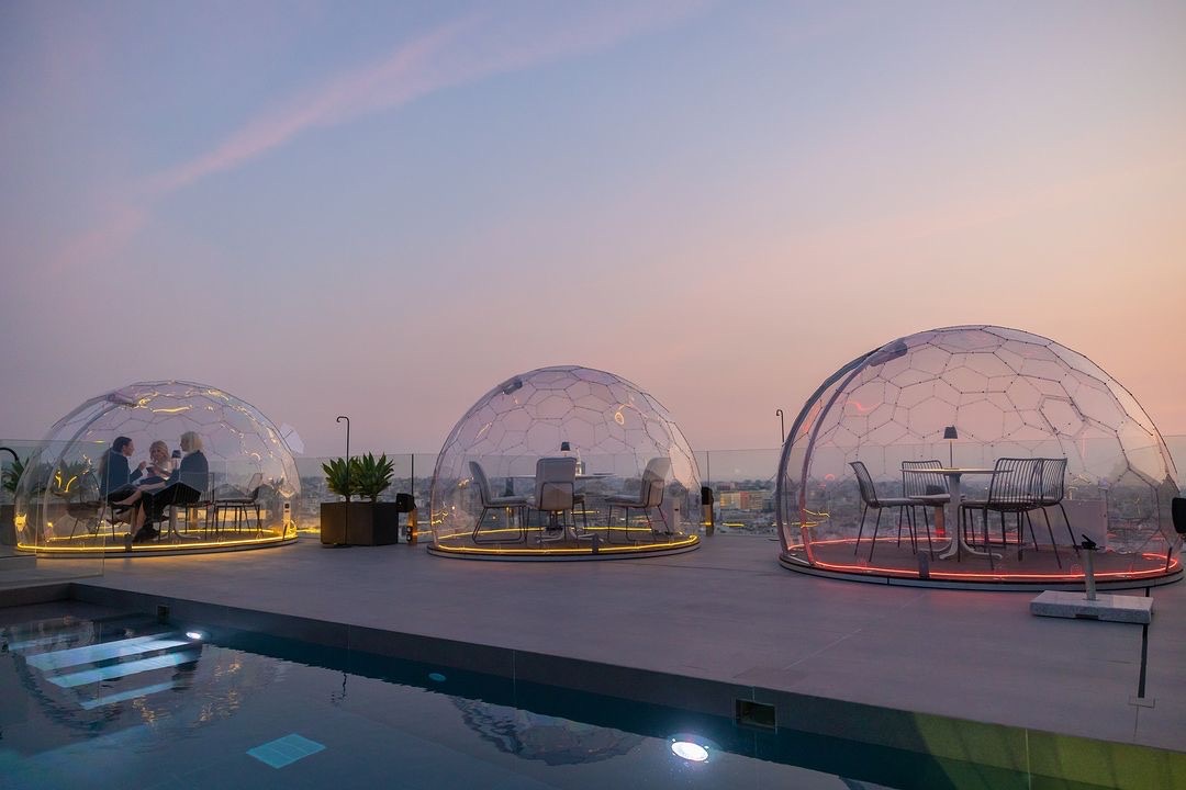 Three clear dining igloos
