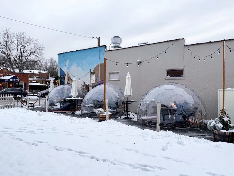 Three Hypedome Mini dining igloos by the SanKai sushi restaurant