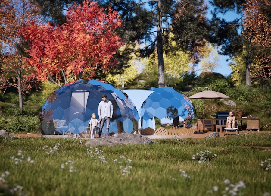 multi-dome glamping setup with mirror domes